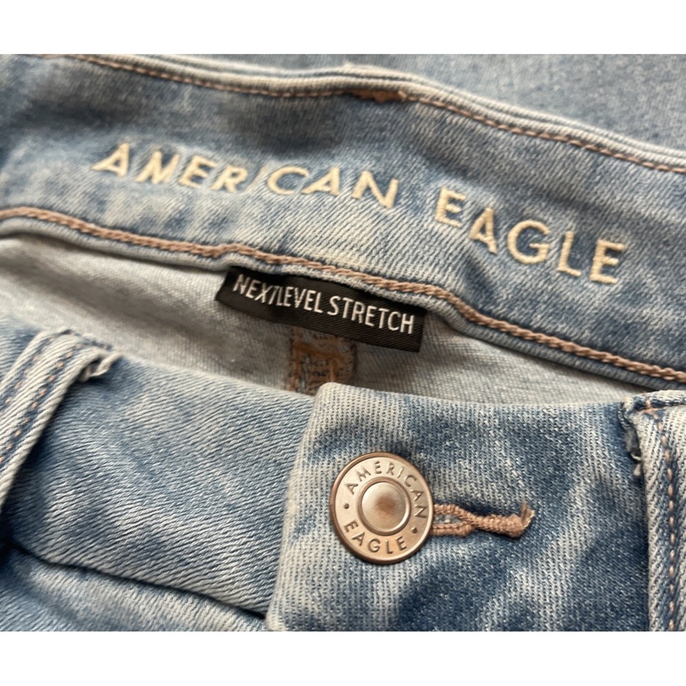 American‎ Eagle Denim Jeans Curvy High Rise Flare Distressed Blue Women's 2 - Picture 6 of 8